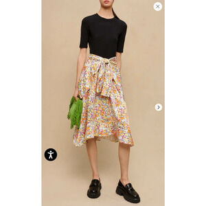 Maje Knotted Floral Print Satin Crepe And Stretch Cotton Midi Dress Sze 40 / Sml